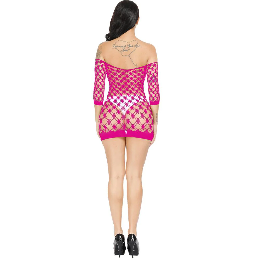 Long sleeve off shoulder net backless mini dress - Image 18