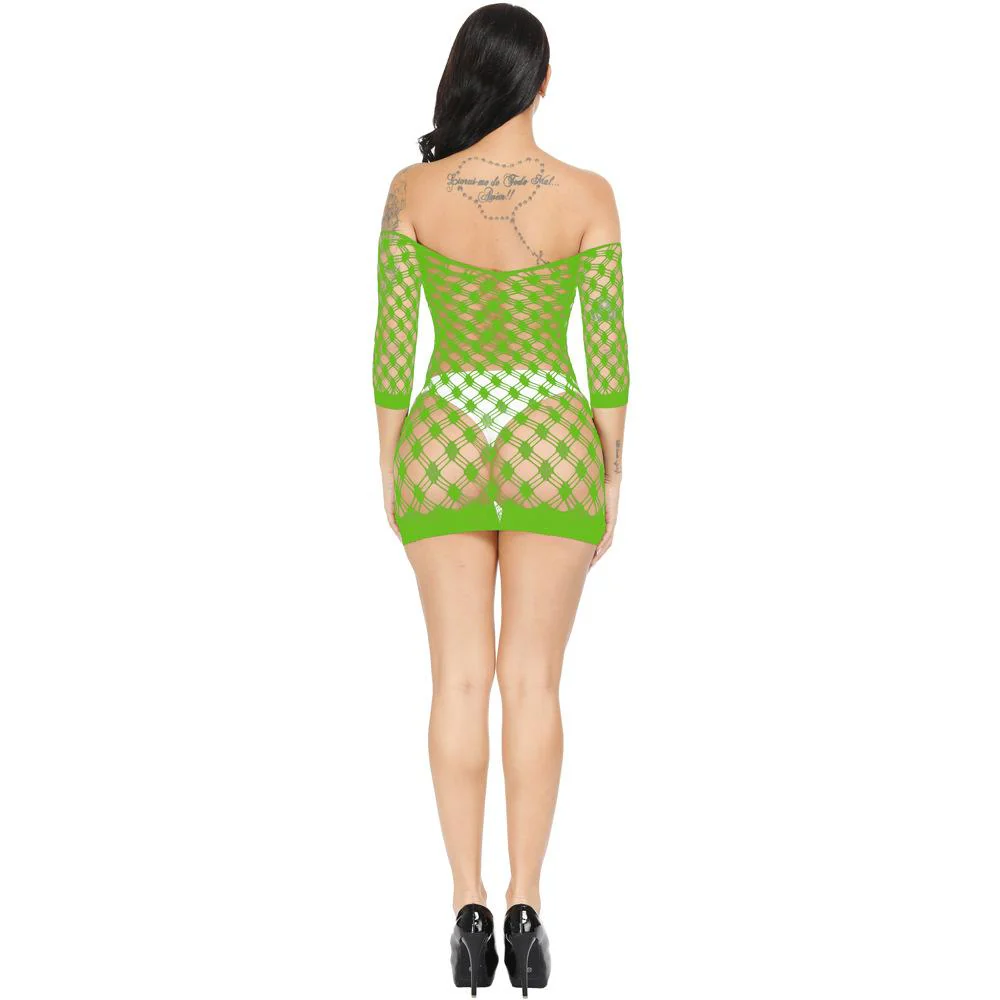 Long sleeve off shoulder net backless mini dress - Image 22