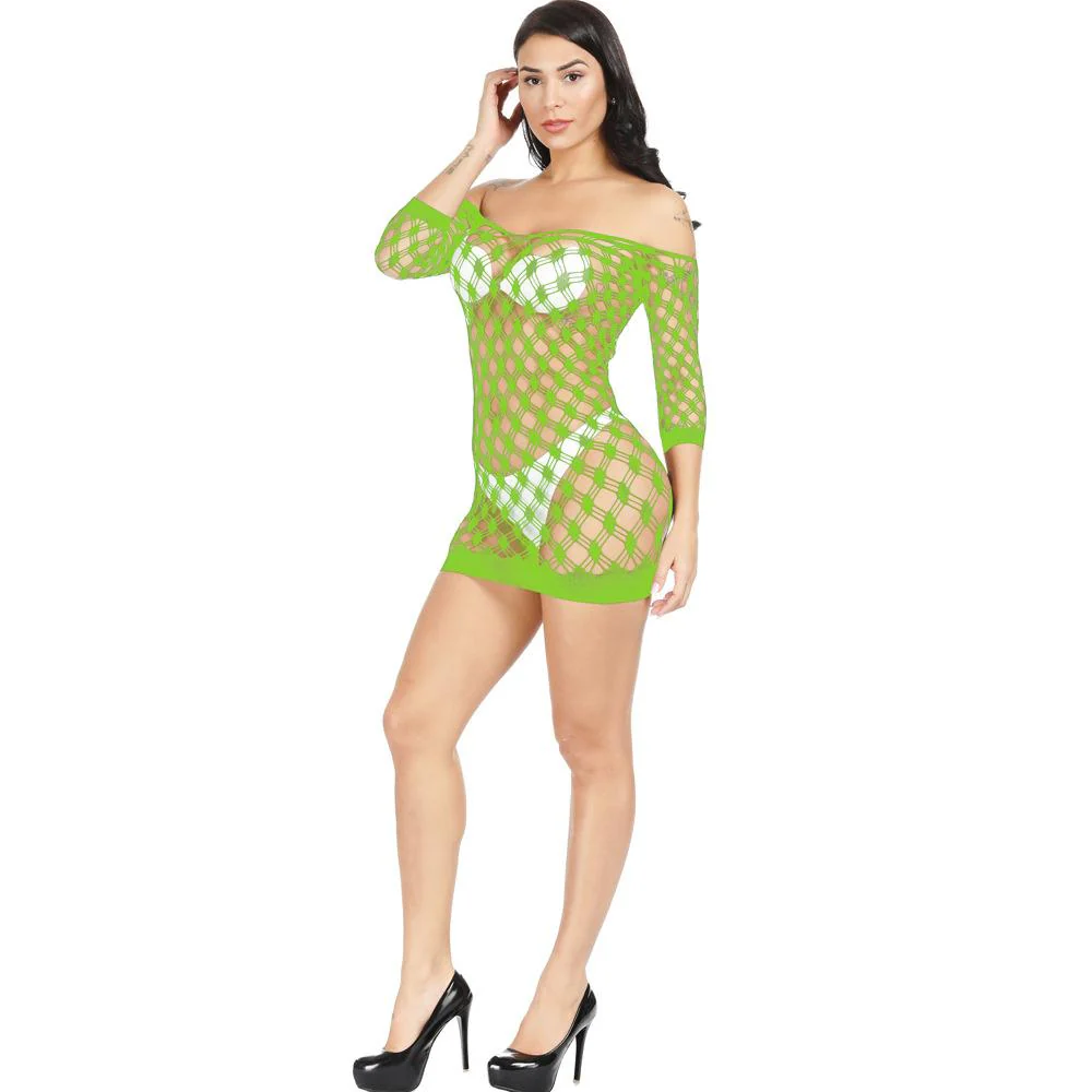 Long sleeve off shoulder net backless mini dress - Image 23
