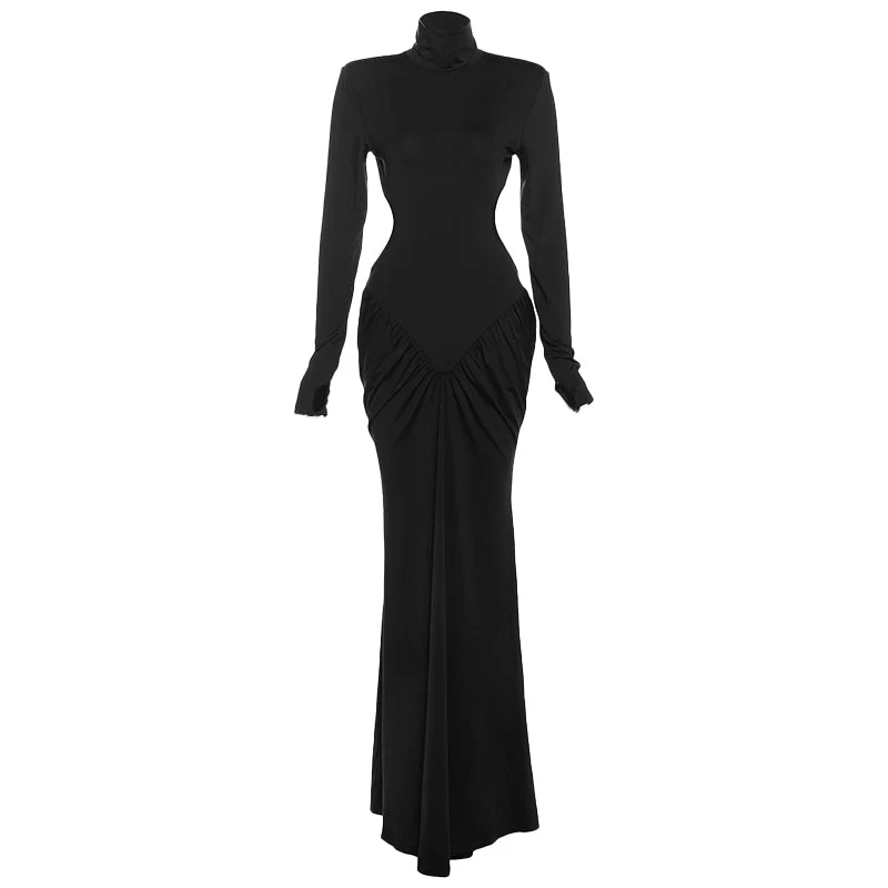 Long sleeve padded ruched high neck maxi dress - Image 2