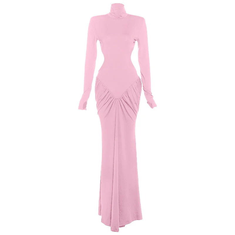 Long sleeve padded ruched high neck maxi dress - Image 5
