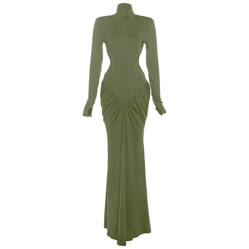 Long sleeve padded ruched high neck maxi dress - Image 6