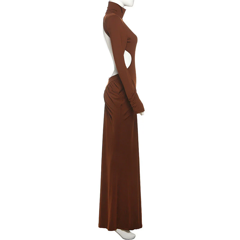 Long sleeve padded ruched high neck maxi dress - Image 8