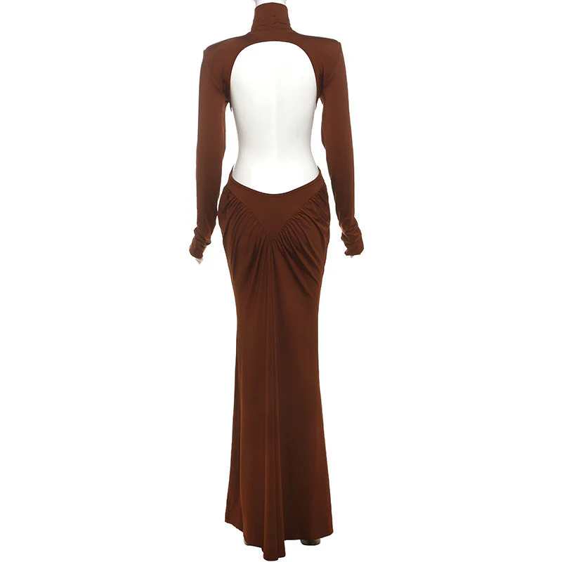 Long sleeve padded ruched high neck maxi dress - Image 9