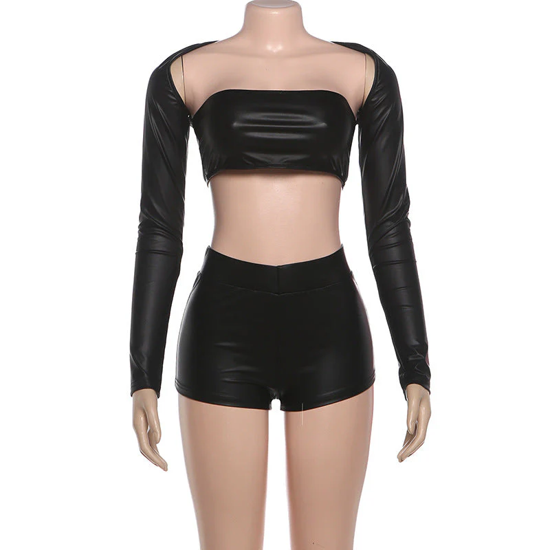 Long sleeve PU leather medium rise pant set - Image 2