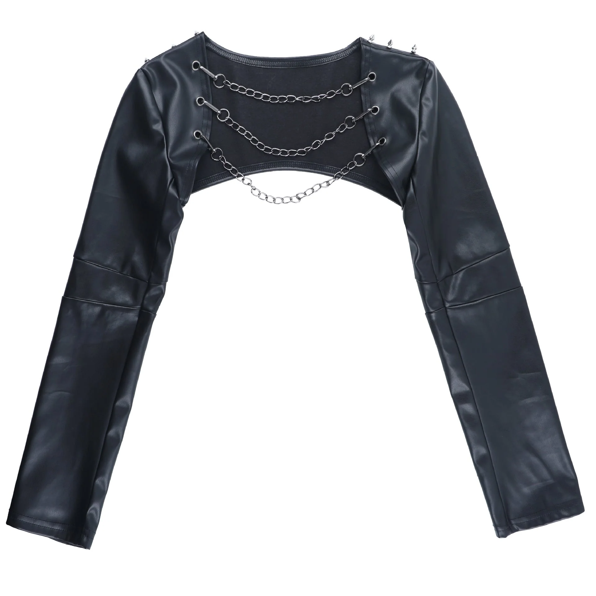 Long sleeve PU leather metal chain shrug top - Image 2