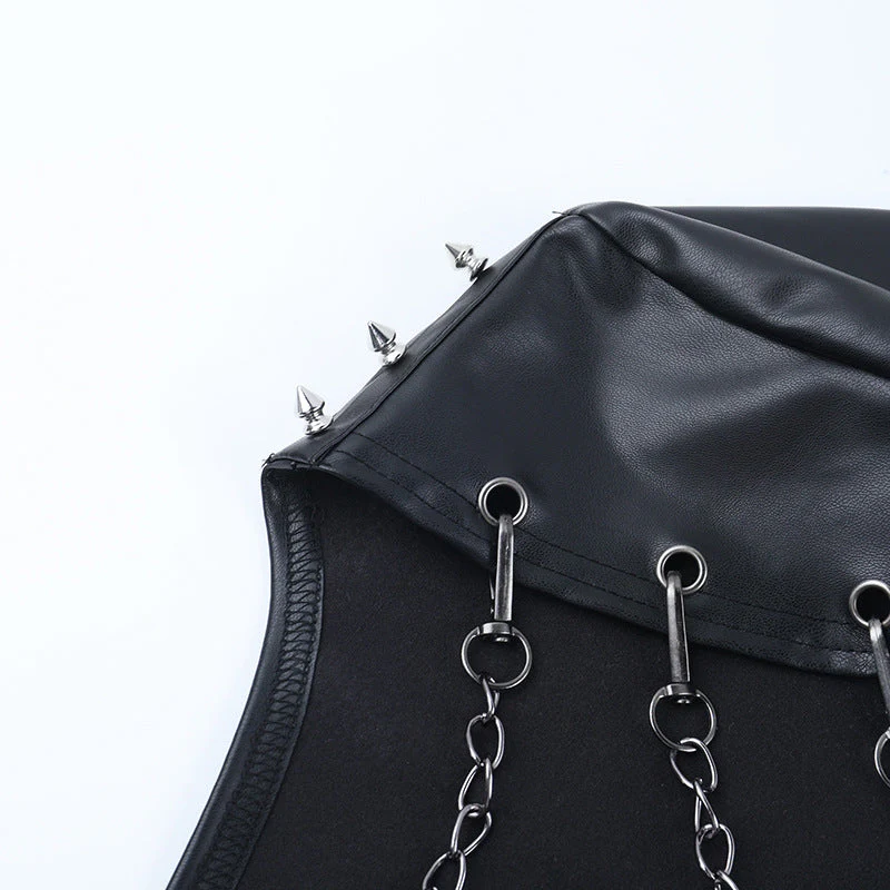 Long sleeve PU leather metal chain shrug top - Image 6