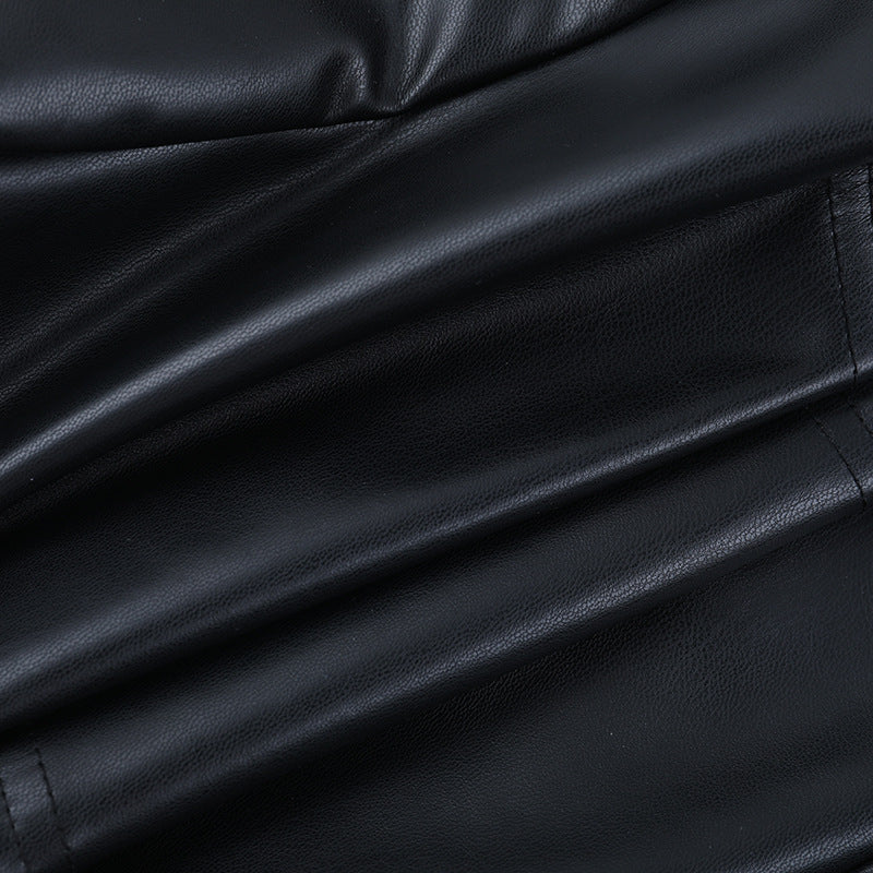 Long sleeve PU leather metal chain shrug top - Image 7