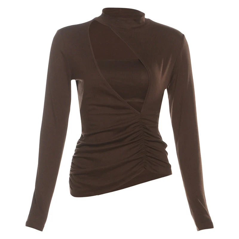 Long sleeve ruched 2 piece hollow out top - Image 2