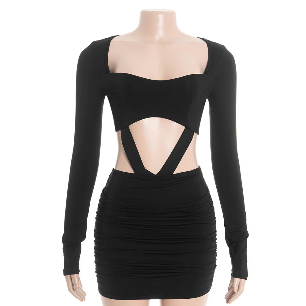 Long sleeve ruched hollow out mini dress - Image 3