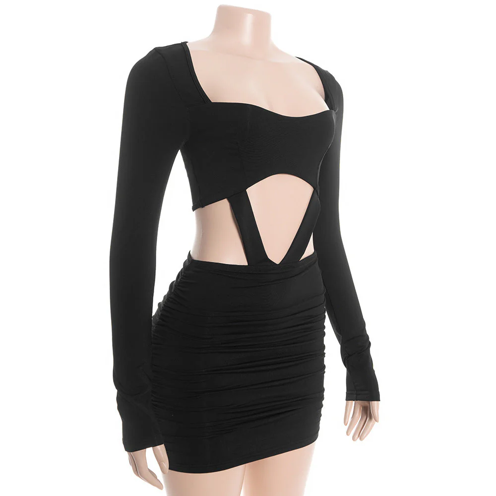 Long sleeve ruched hollow out mini dress - Image 4