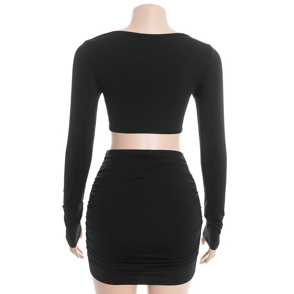 Long sleeve ruched hollow out mini dress - Image 5