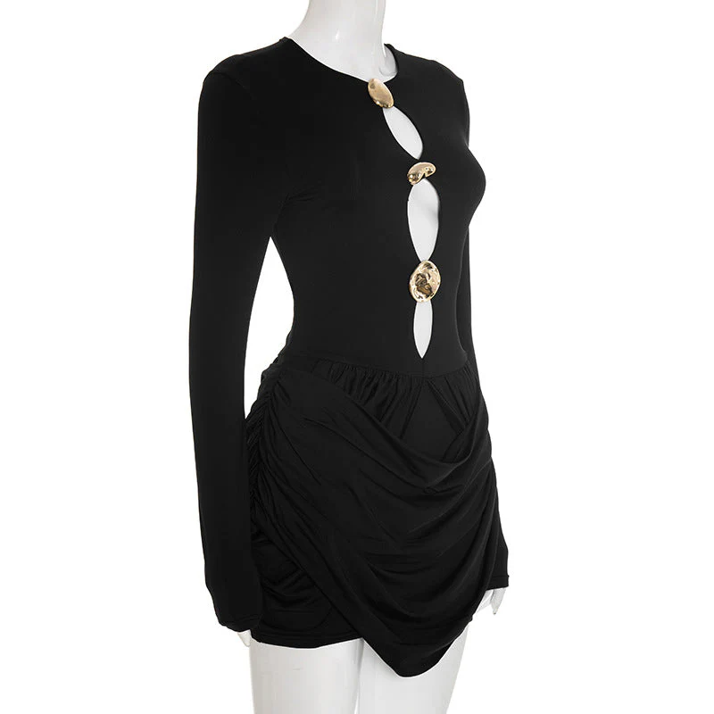 Long sleeve ruched hollow out mini dress - Image 6