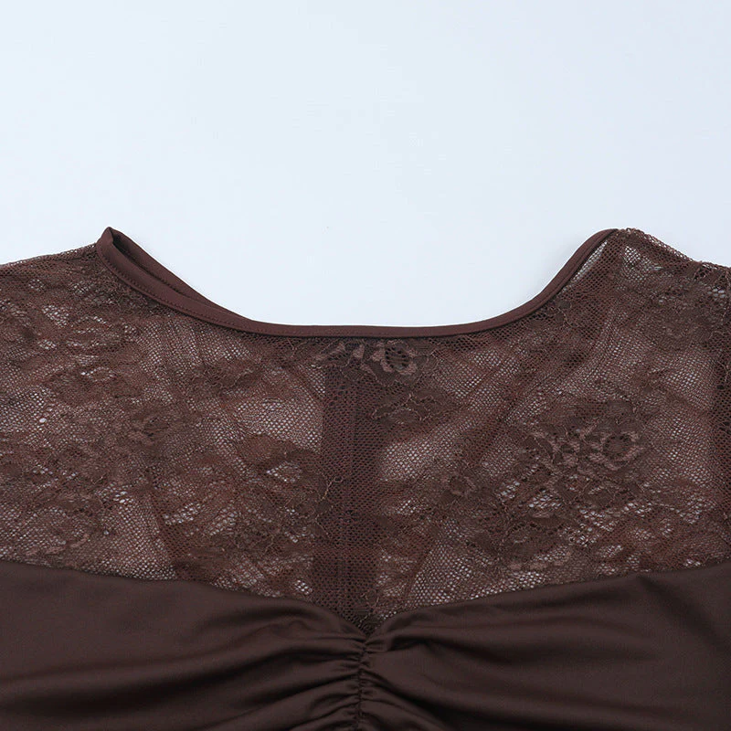 Long sleeve ruched lace zip-up mini dress - Image 8