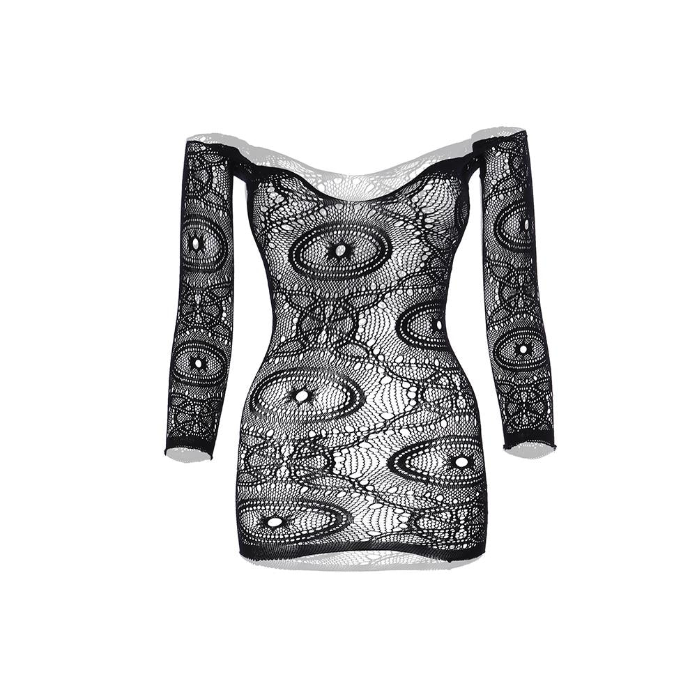 Long sleeve sheer lace solid mini dress - Image 6