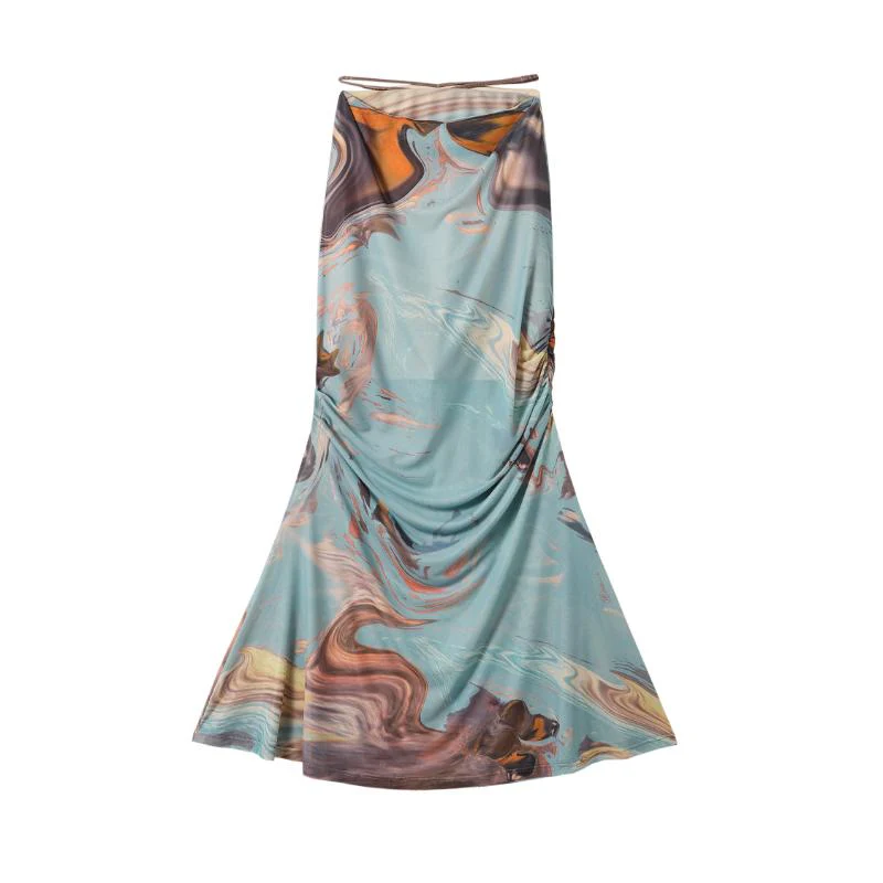 Long sleeve shrug ruched ripple print cowl neck cami top - Image 3
