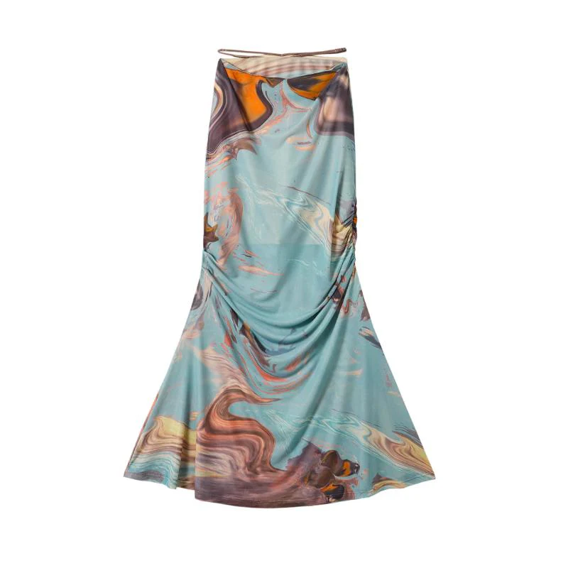 Long sleeve shrug ruched ripple print cowl neck cami top - Image 4