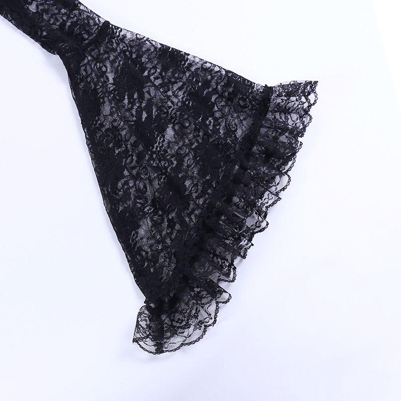 Solid flared sleeve lace hem button hollow out shrug top goth Alternative Darkwave Fashion goth Emo Darkwave Fashion - Image 8