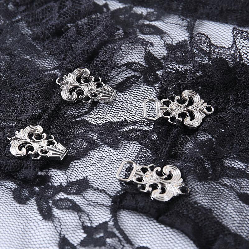 Long sleeve solid high neck metal button lace hem shrug top goth Alternative Darkwave Fashion goth Emo Darkwave Fashion - Image 9