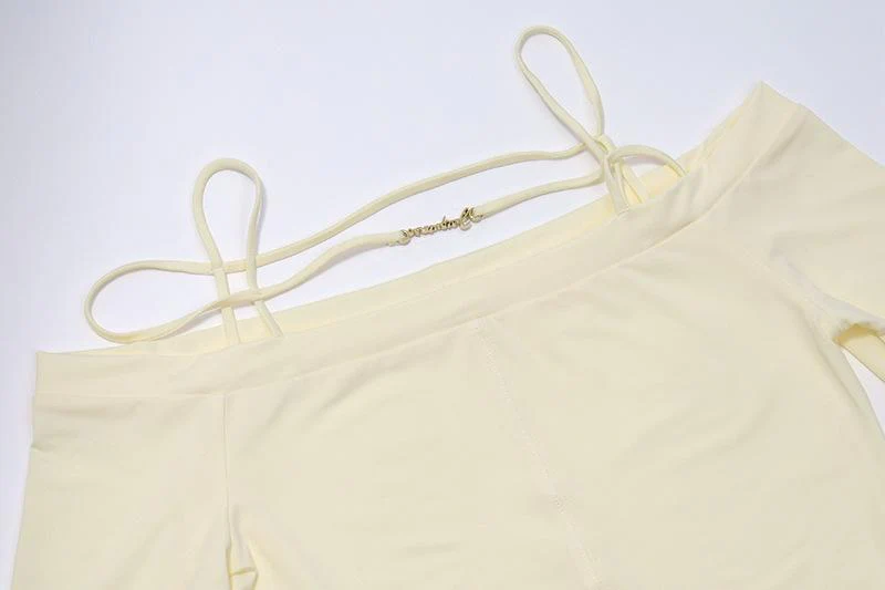 Long sleeve solid metal tag off shoulder top y2k 90s Revival Techno Fashion - Image 5