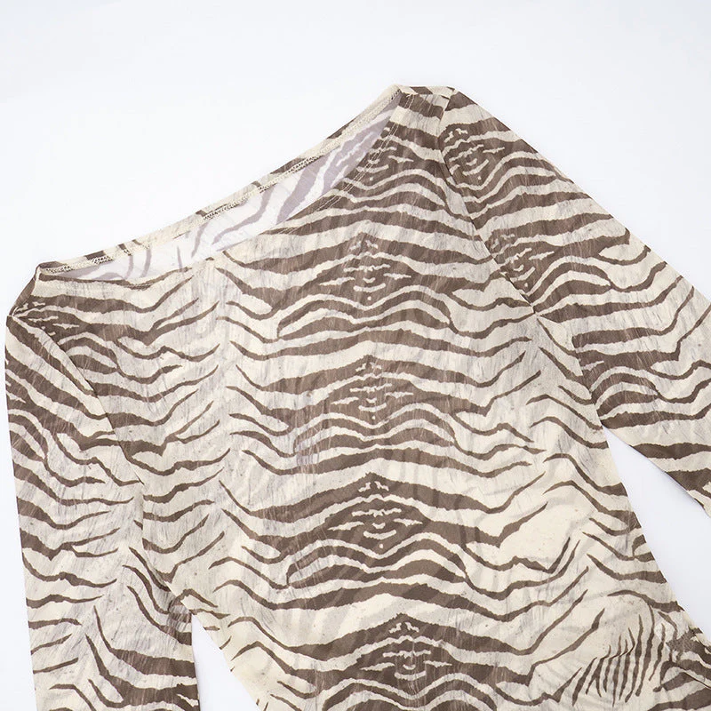 Long sleeve striped print mesh top - Image 5