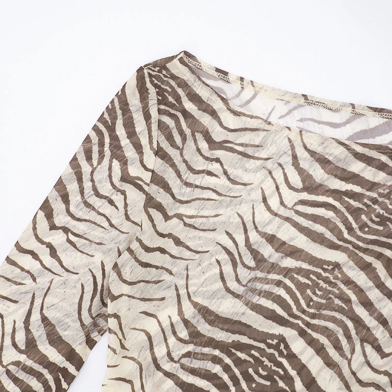 Long sleeve striped print mesh top - Image 6
