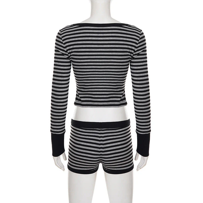 Long sleeve striped square neck low rise pant set - Image 4