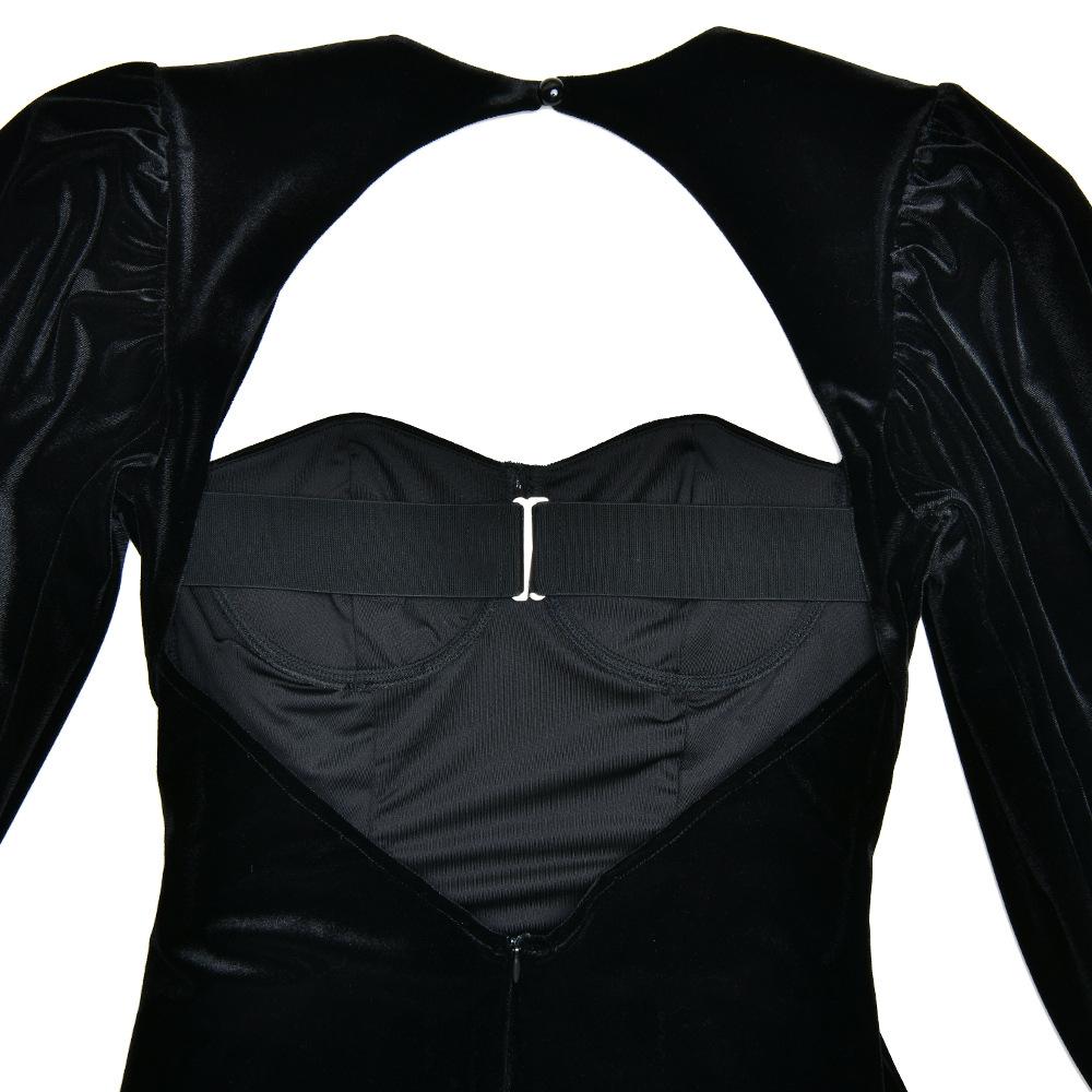 Long sleeve sweetheart neck velvet hollow out mini dress - Image 7