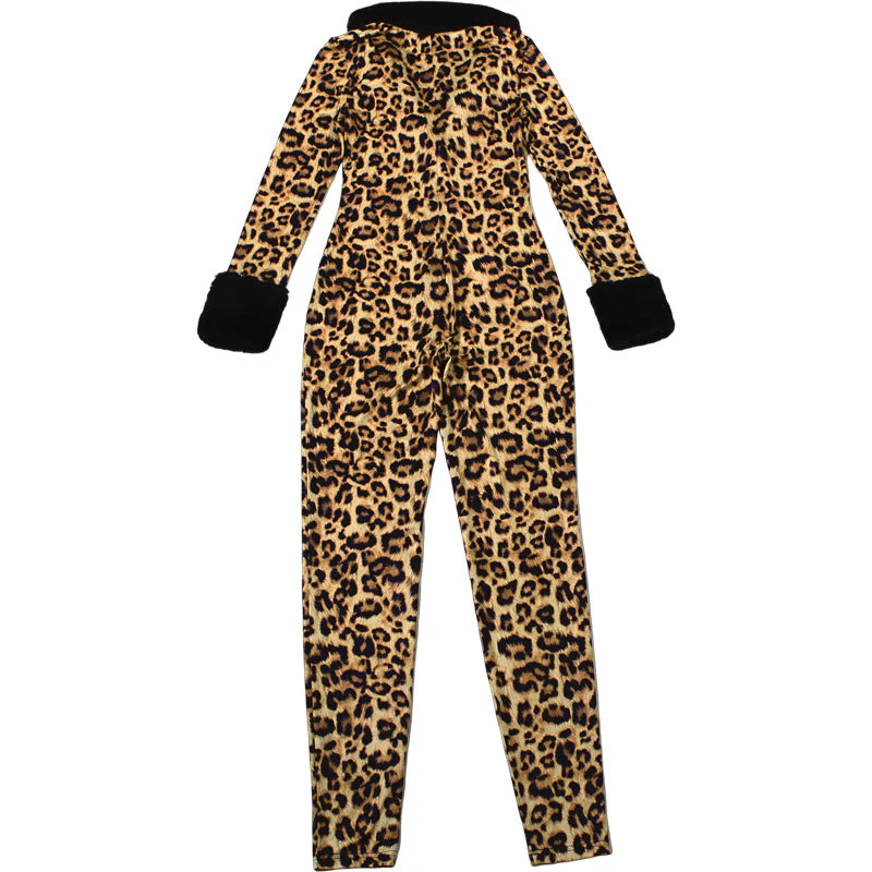 Long sleeve v neck leopard print fluffy jumpsuit - Image 5
