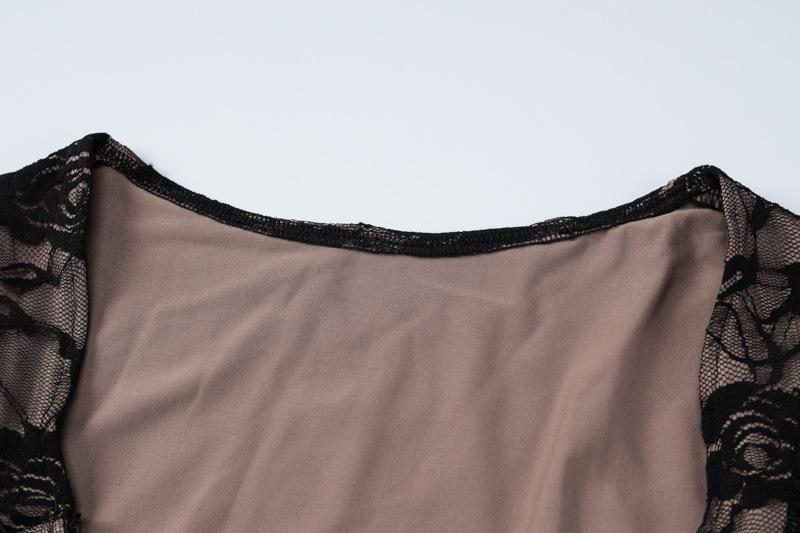 Long sleeve v neck lace contrast patchwork mini dress - Image 5