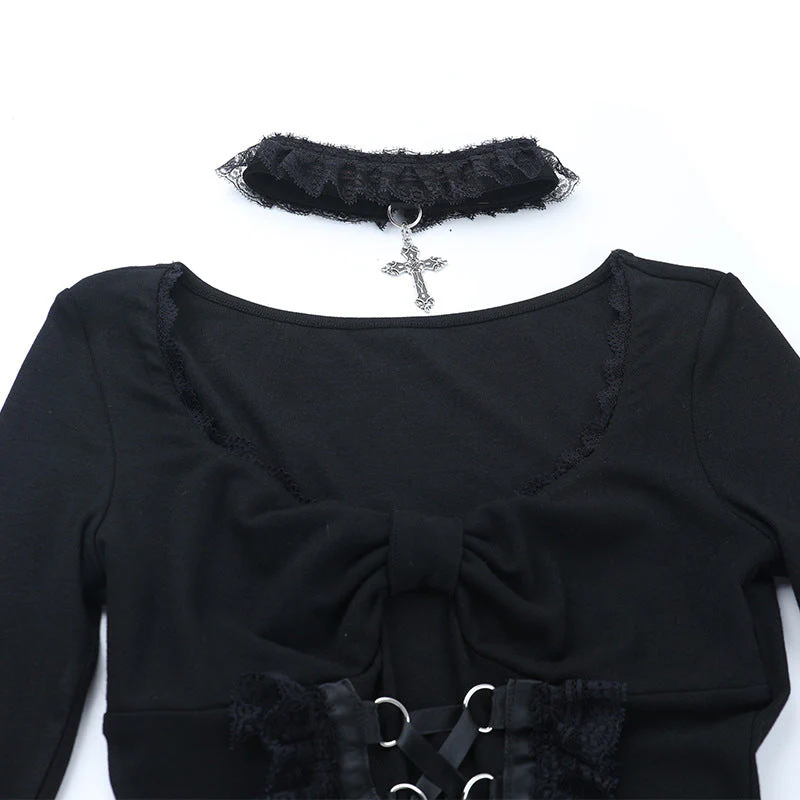 Long sleeve v neck lace hem top - Image 7