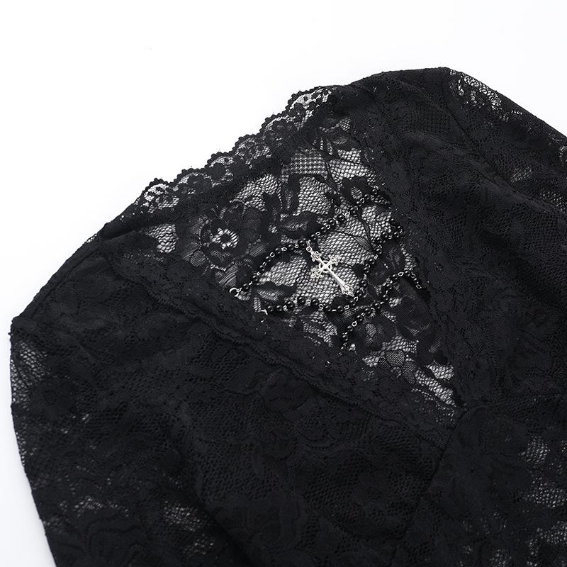 Long sleeve v neck lace top - Image 10