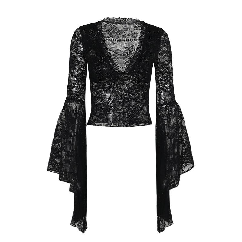 Long sleeve v neck lace top - Image 6