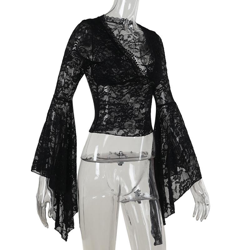 Long sleeve v neck lace top - Image 8