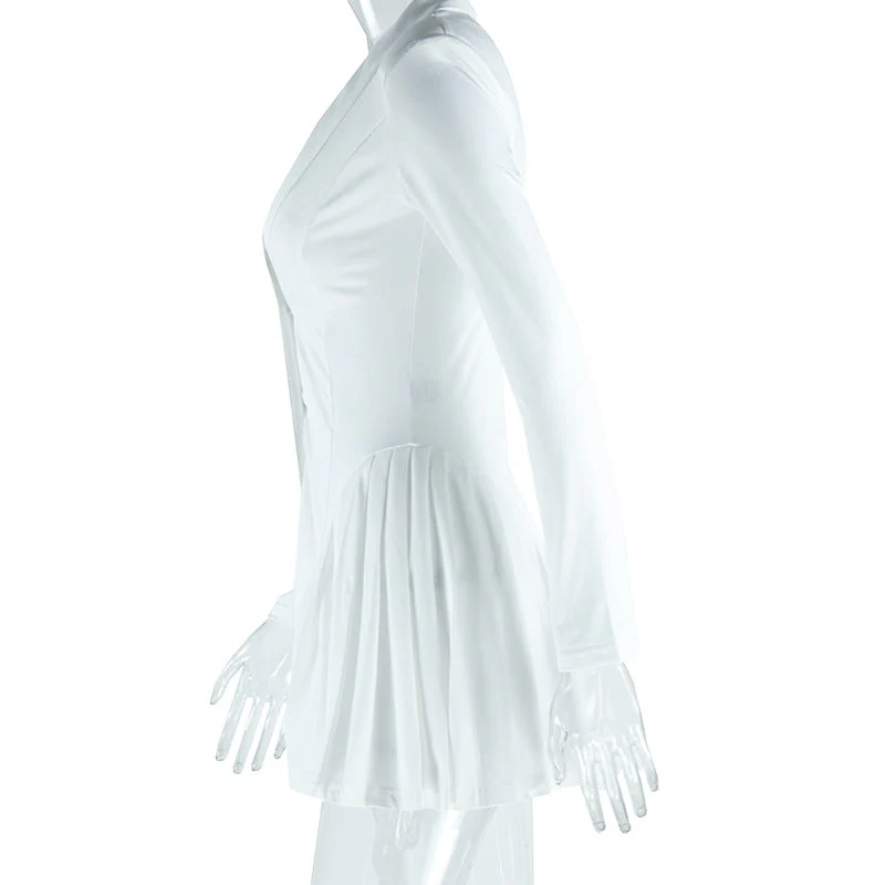 Long sleeve v neck pleated button padded mini dress - Image 4