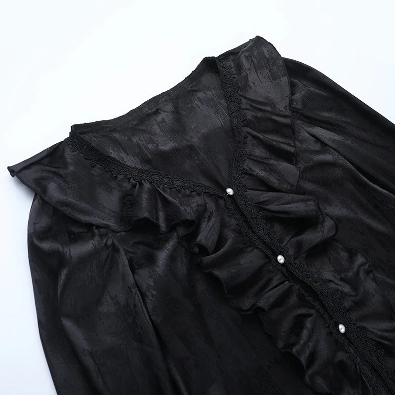 Long sleeve v neck ruffle button top - Image 5