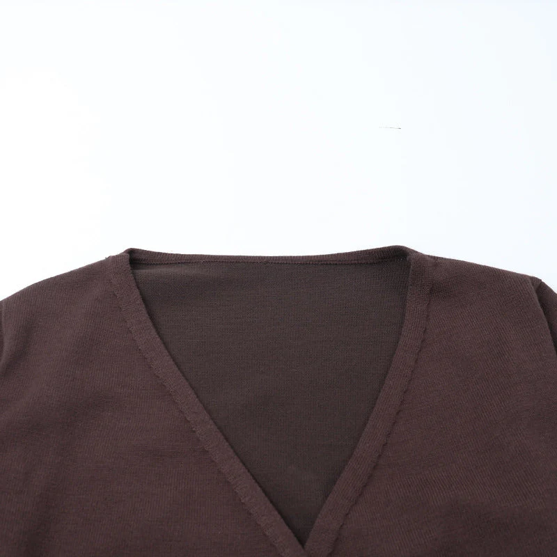 Long sleeve v neck self tie drawstring pant set - Image 5