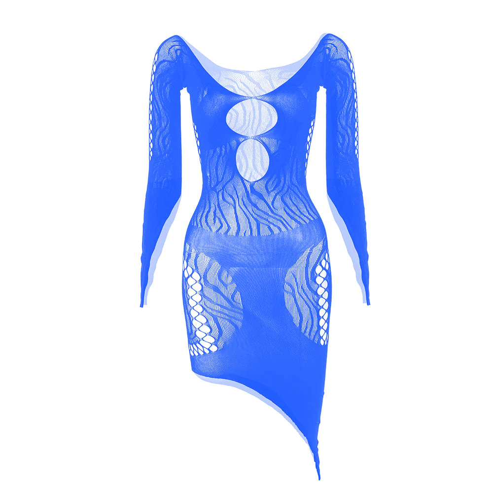Long sleeve zebra hollow out mesh mini dress - Image 29