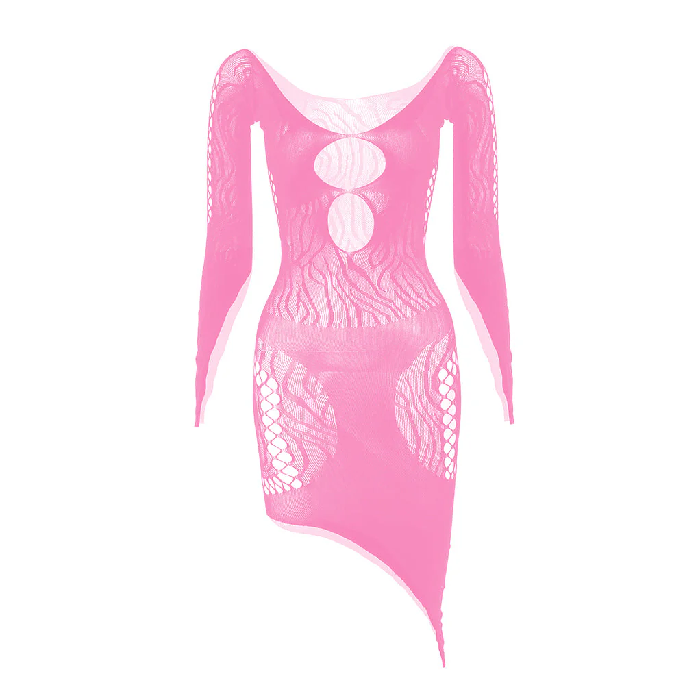Long sleeve zebra hollow out mesh mini dress - Image 30