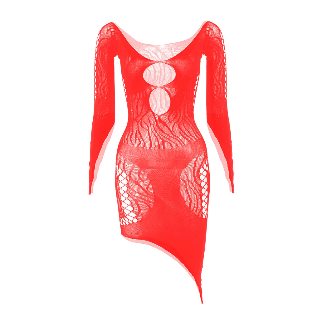 Long sleeve zebra hollow out mesh mini dress - Image 33
