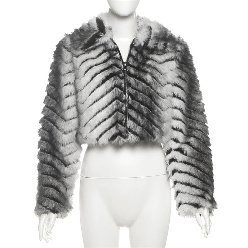 Long sleeve zip-up fluffy coat top - Image 2