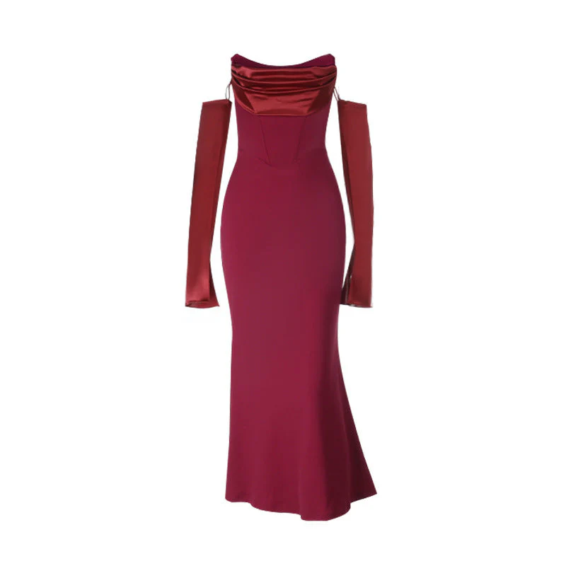 Long sleeve off shoulder ruched midi dress
