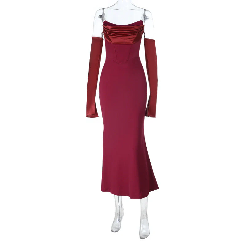 Long sleeve off shoulder ruched midi dress - Image 2