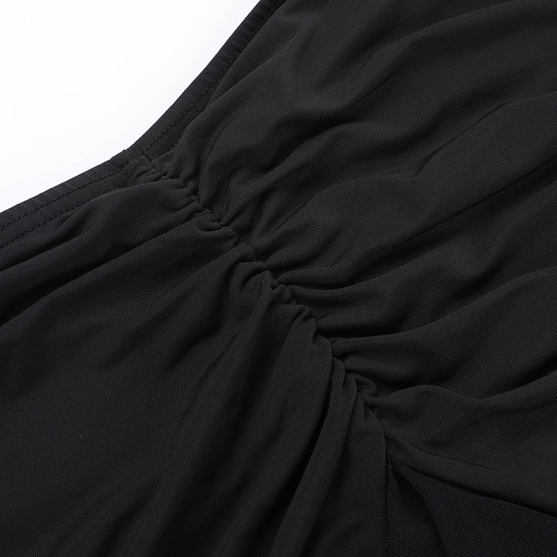 Mesh button ruched ruffle tube skirt set - Image 6