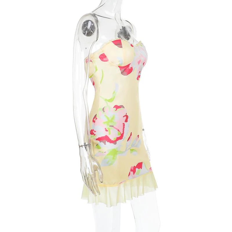 Mesh flower print sweetheart neck tube mini dress - Image 3