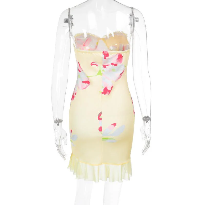 Mesh flower print sweetheart neck tube mini dress - Image 4