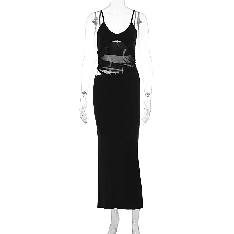 Mesh patchwork hollow out cami maxi dress - Image 5