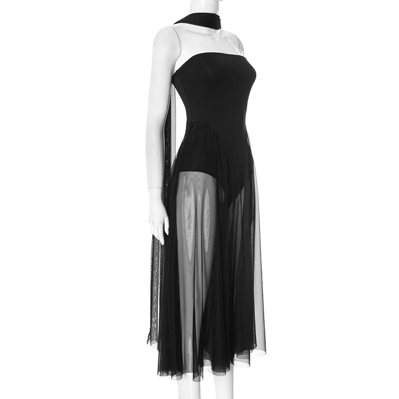 Mesh patchwork tube maxi dress - Image 3
