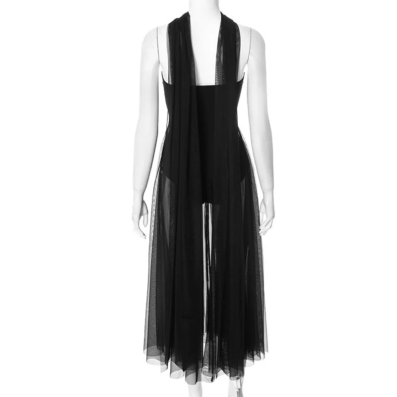 Mesh patchwork tube maxi dress - Image 4