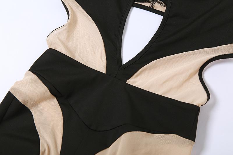 Mesh solid sleeveless halter self tie backless hollow out jumpsuit - Image 6